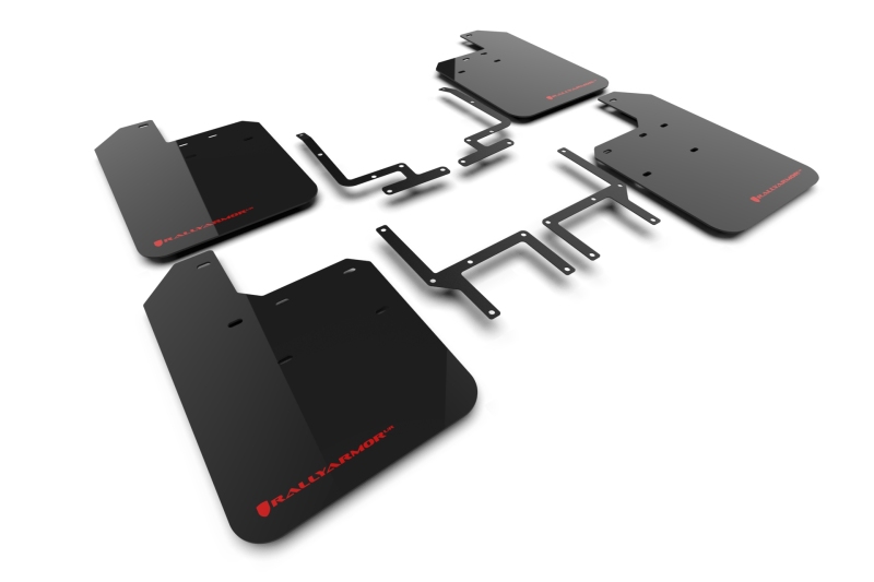 Jeep Wrangler Rubicon Mud Flap Kit - Rally Armor - UR Black Flap with Red Logo - Black - `18-`27